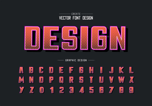Halftone hexagon font and bold alphabet vector, Digital typeface and number design, Graphic text on background
