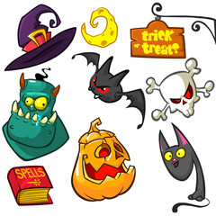 Cartoon set of Halloween symbVector illustration