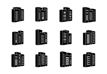 Fototapeta premium Perspective icons buildings and company set, Vector bank and office collection on white background
