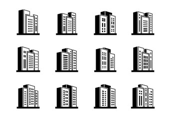 Line perspective icons buildings and company set, Vector bank and office collection on white background