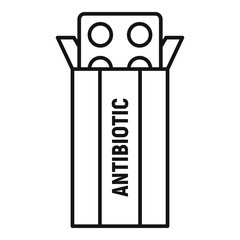 Antibiotic package box icon. Outline antibiotic package box vector icon for web design isolated on white background