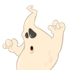 Funny cartoon ghost character smiling. Halloween illustration of scary ghost
