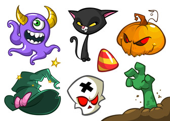 Cartoon set of Halloween symbVector illustration