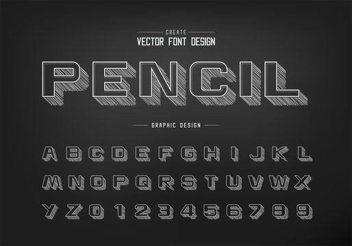 Pencil sketch font and bold alphabet vector, Chalk design typeface letter and number