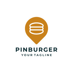 Pin burger restaurant sign logo and icon design vector.