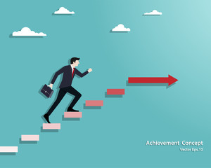 Businessman walking on stair up to success