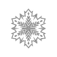 Shining silver snowflakes and snow. Merry Christmas card illustration on white background. Sparkling element with glitter texture