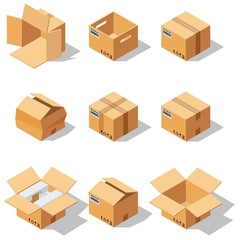Different box vector isometric icons isolated move service or gift container packaging illustration eps 10