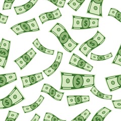 Set of seamless money isolated on white background. paper dollars illustration. A lot of cash money.