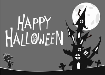Cartoon scary haunted house. Halloween vector illustration