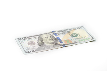 One hundred dollar bill on a white background