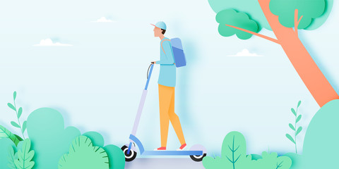 Man on electric scooter © pickbiz