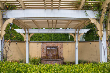 Landscape architecture with pergola and water features for summer garden