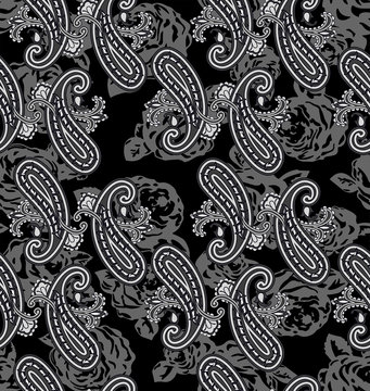 Vector paisley pattern. Black and white.