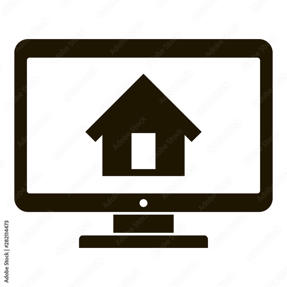 Poster smart home on monitor icon. simple illustration of smart home on monitor vector icon for web design 