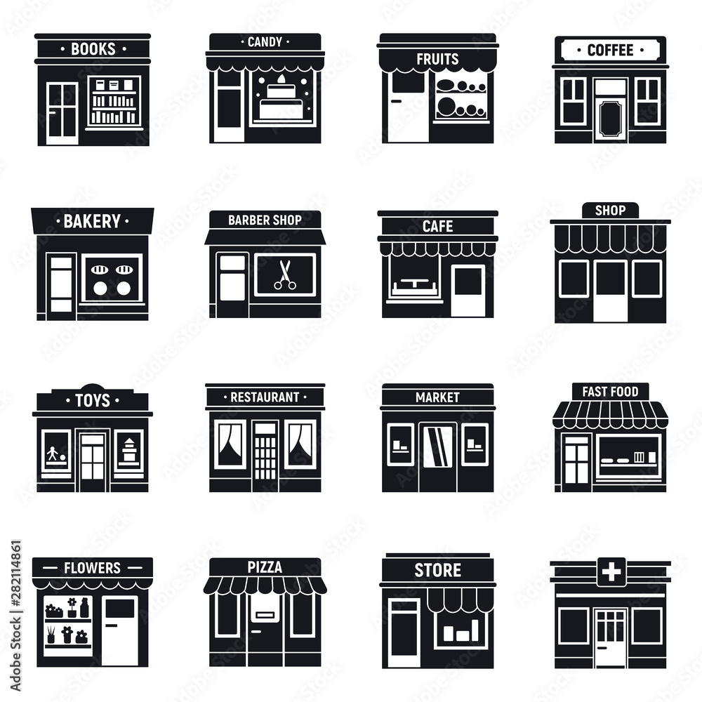 Poster local business shop icons set. simple set of local business shop vector icons for web design on whit