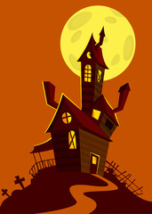 Cartoon scary haunted house. Halloween vector illustration