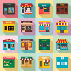 Local business icons set. Flat set of local business vector icons for web design