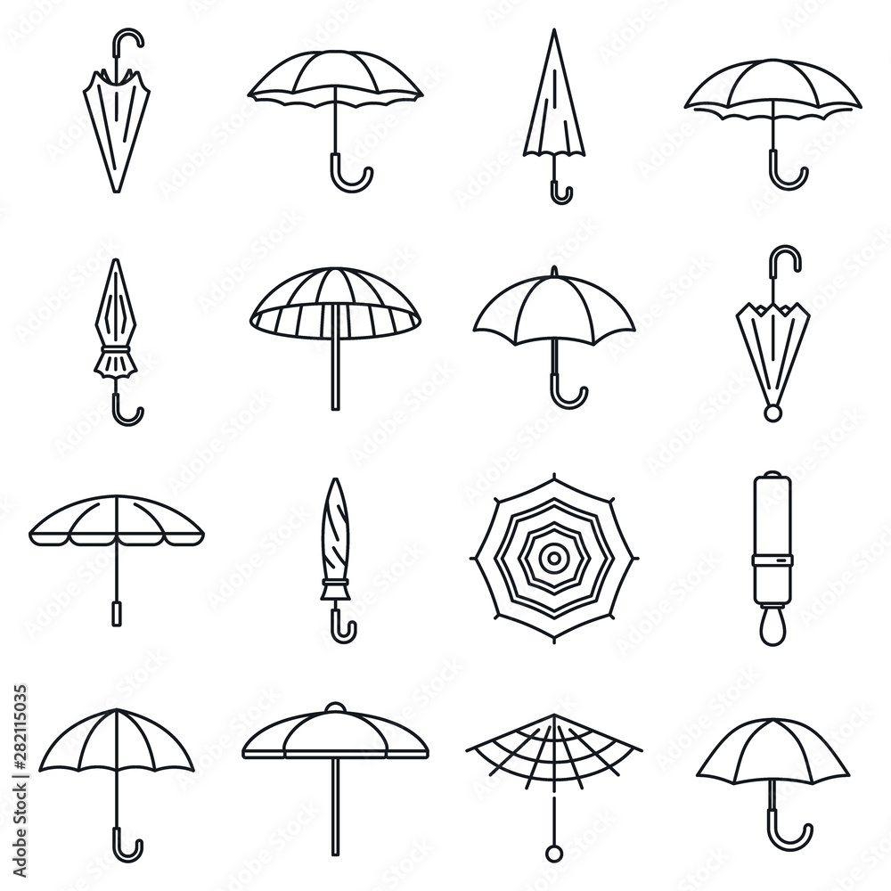 Poster rain umbrella icons set. outline set of rain umbrella vector icons for web design isolated on white 