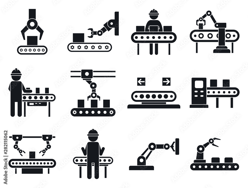 Poster assembly line icons set. simple set of assembly line vector icons for web design on white background