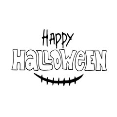 Obraz premium Happy Halloween vector lettering. Holiday calligraphy with hat for banner, poster, greeting card, party invitation.