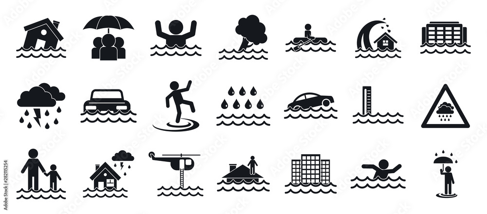 Poster flood icons set. simple set of flood vector icons for web design on white background