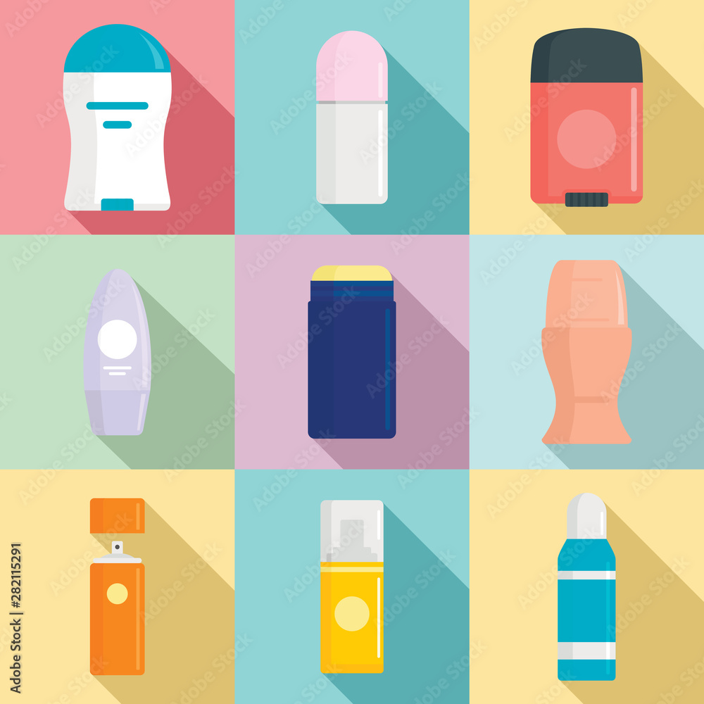 Aufkleber deodorant icons set. flat set of deodorant vector icons for web design