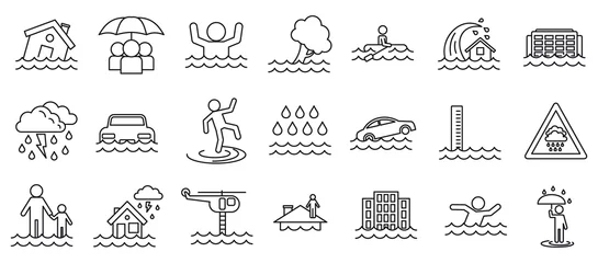 Foto op Aluminium Flood cataclysm icons set. Outline set of flood cataclysm vector icons for web design isolated on white background © anatolir
