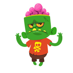 Cartoon scary zombie. Halloween vector illustration