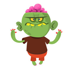 Fototapeta premium Cartoon scary zombie. Halloween vector illustration