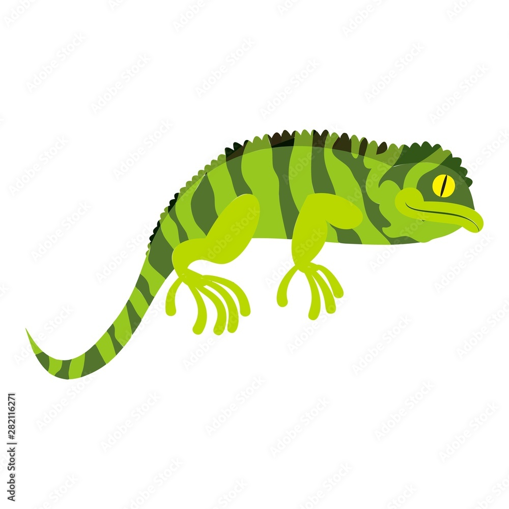 Sticker Green chameleon icon. Cartoon of green chameleon vector icon for web design isolated on white background