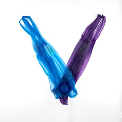 Letter V of plastic bags , Isolated, on white background