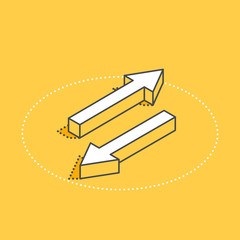 isometric vector icon on a yellow background, arrows pointing in different directions, changing directions or exchanging