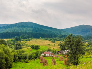 Carpathian mountains after the rain with dramatic clouds