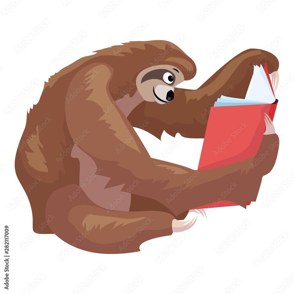 Wall mural sloth read a book icon. cartoon of sloth read a book vector icon for web design isolated on white ba