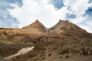Frozen waterfall seen during the journey around Mount Kailash