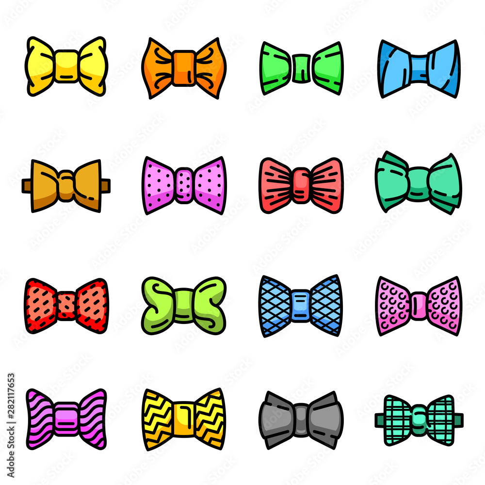 Poster bowtie icons set. outline set of bowtie vector icons for web design isolated on white background