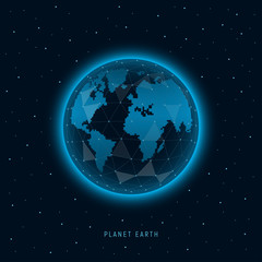Modern futuristic background with holographic Earth polygons connection structure. View from space on the planet Earth. Concept future technology. Vector illustration.