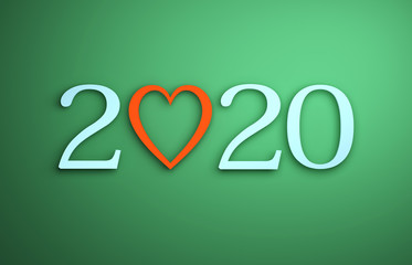 New Year 2020 Creative Design Concept with Heart Symbol- 3D Rendered Image