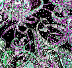 Traditional oriental paisley pattern. Floral wallpaper.