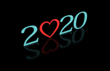 New Year 2020 Creative Design Concept with Heart Symbol- 3D Rendered Image