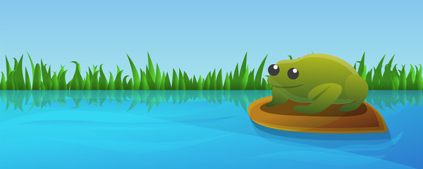 Lake green frog concept banner. Cartoon illustration of lake green frog vector concept banner for web design