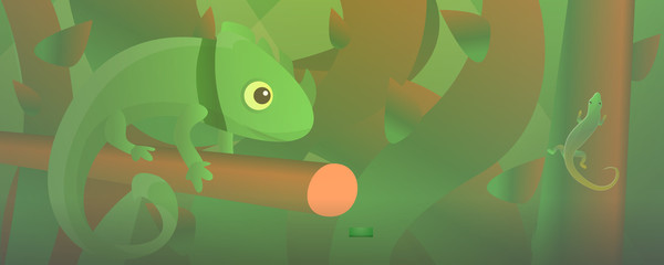 Tropical chameleon concept banner. Cartoon illustration of tropical chameleon vector concept banner for web design