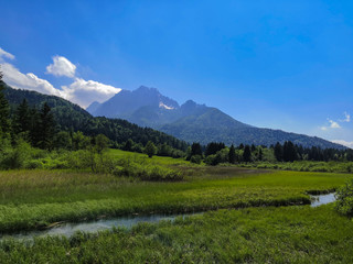 Beautiful view to Sava Spring and montains