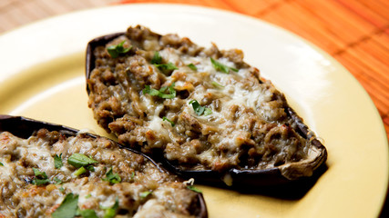 Stuffed eggplant with meat and cheese