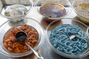 Ingredients used in Vietnamese Street Food arranged on a Stainless Steel Trolley