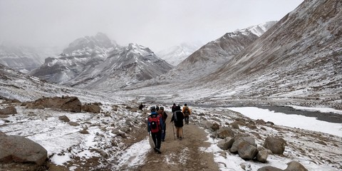 Snow covered landscape on the Darchen to Deraphuk leg of the journey around the Mount Kailash