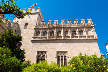 Fototapeta na wymiar The Llotja de la Seda (Medieval Silk Exchange), a late Valencian Gothic-style civil building in Valencia, Spain.