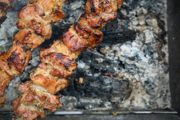Barbecue.Juicy pieces of meat on skewers