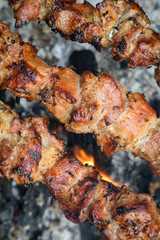 Barbecue.Juicy pieces of meat on skewers